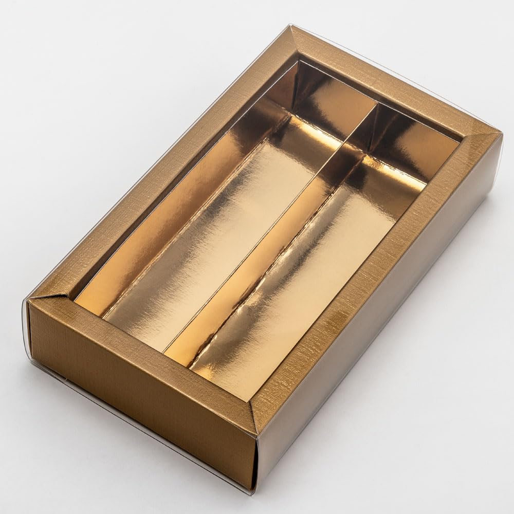 Italian Options Gold Chocolate Boxes with Inserts, Empty Gift Boxes for Truffles with Clear Sleeve, Food-Safe Treat Box for Wedding Favours, Gifts, 10-Pack, 145 x 75 x 35 mm, Fibra Gold