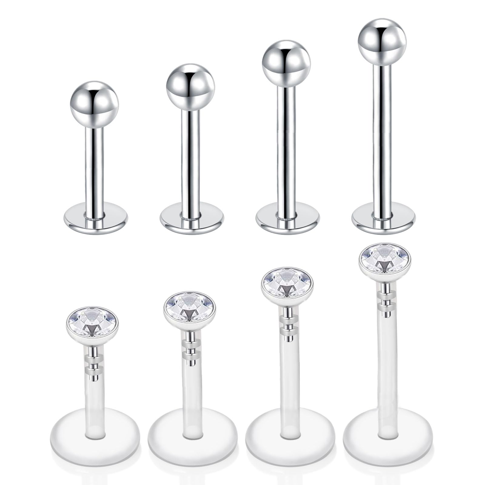 Besyvvin Lip Bars Labret Studs 16G Stainless Steel Plastic Flat Back Helix Tragus Cartilage Earring Stud 4-12MM Monroe Medusa Piercing Jewellery Silver Gold — view 17
