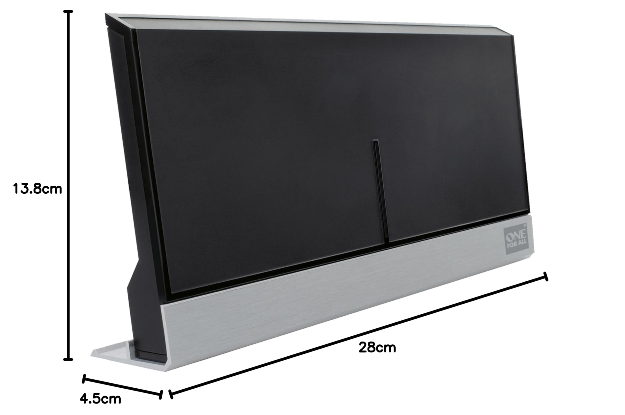 One For All - Antena de TV Amplificada para Interior - Recibe TDT en un Rango de 25km - Antena Ultra HDTV Digital - Incluye Cable Coaxial de Alto Rendimiento - VHF/UHF - Negra - SV9385
