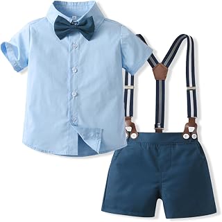 Infant Baby Boy Summer Wedding Ring Bearer Outfits Suspenders Shorts Set Formal Dress Shirt Bowtie Suits