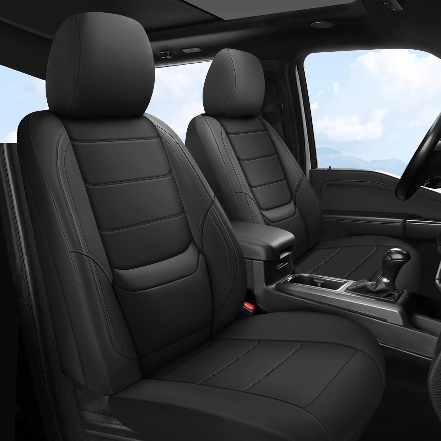 Universal Car Seat Covers Front Pair, Leather Seat Cover Protector Fit for for Most Vehicles SUV Pick-up Truck,Waterproof Breathable Leather Seat Cushion