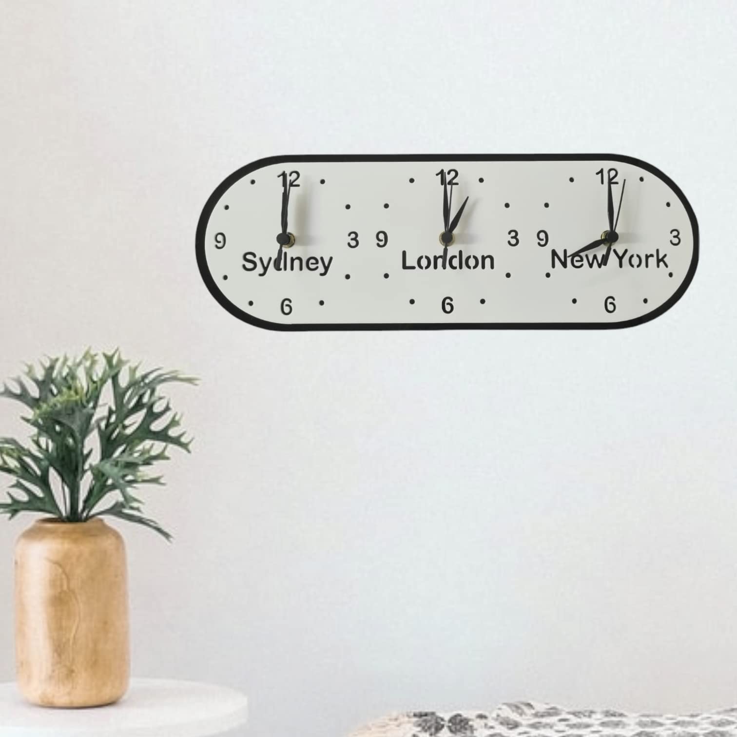 Super Cool Creations Bespoke Named Three Oval Time Zone Clocks & Desk Stand (Many Matt Colour Choices) 40cm x 15.5cm (Graphite Grey Matt Back/Moonlight White Matt Front)