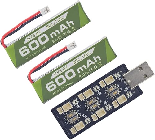 Fytoo Batería de litio 1S 3.8V 80C 600mAh con conector de enchufe JST-PH 2.0 con cargador USB de seis canales 1S para Cinewhoop Tinyhawk Micro FPV