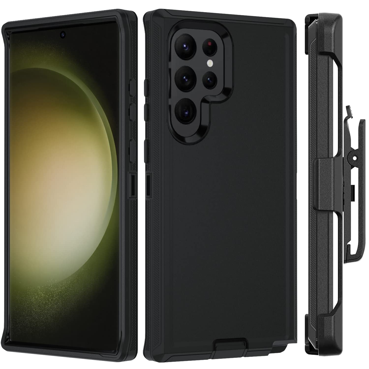 Miimall Compatible with Galaxy S23 Ultra Case, S23 Ultra Case Detachable Belt Clip Kickstand Raised Edges Protection PC+TPU Heavy-Duty Protective Case for Samsung S23 Ultra