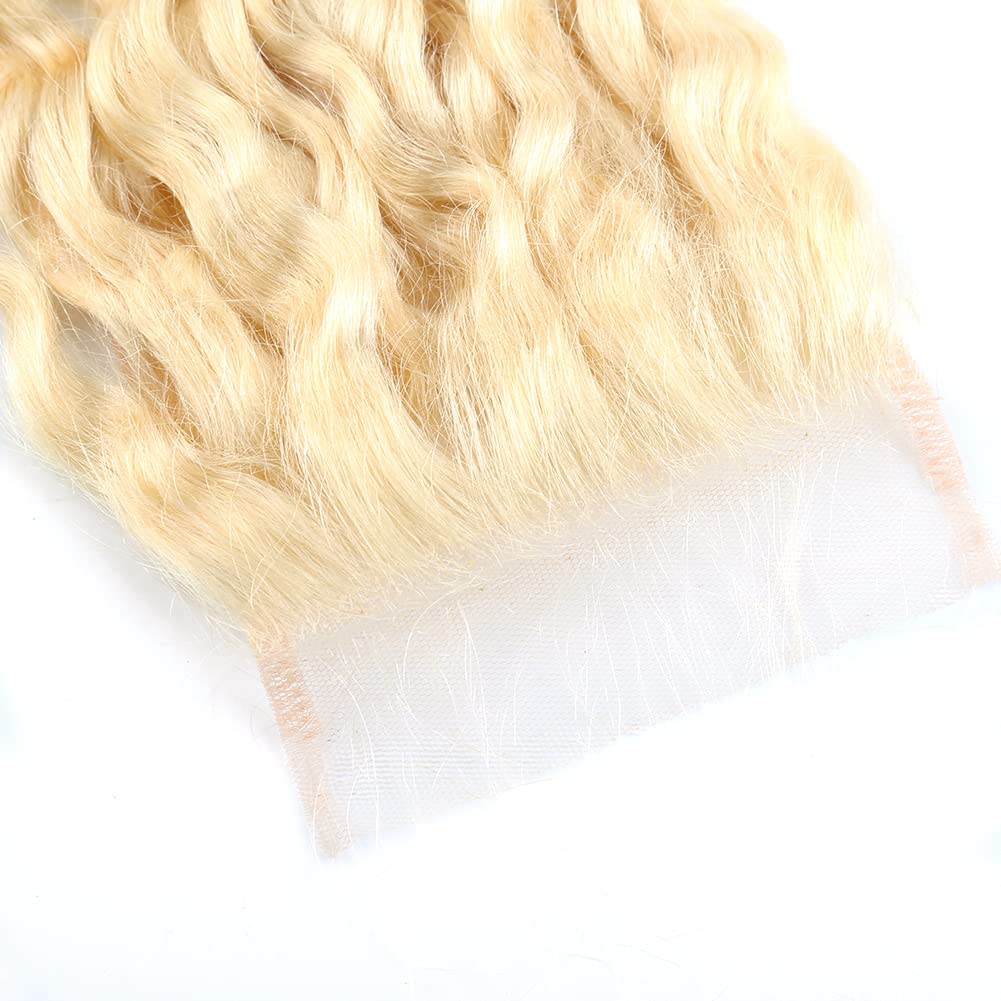 4 * 4 613 Blonde Lace Closure Human Hair Deep Wave Free Part with Baby Hair Brazilian Human Hair Closure 14 inch