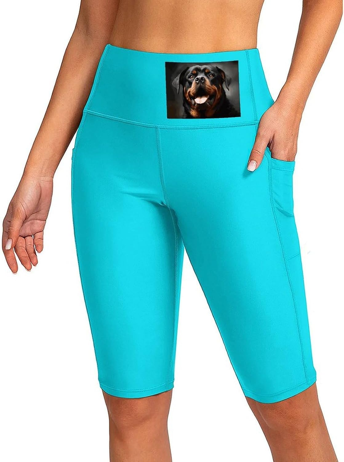 Cool Rottweiler Dog Art Swim Shorts with Pockets, Bottoms Swimwear, Women's Swim Pants Aurora Blue, Bathing Suit Leggings Small image 2
