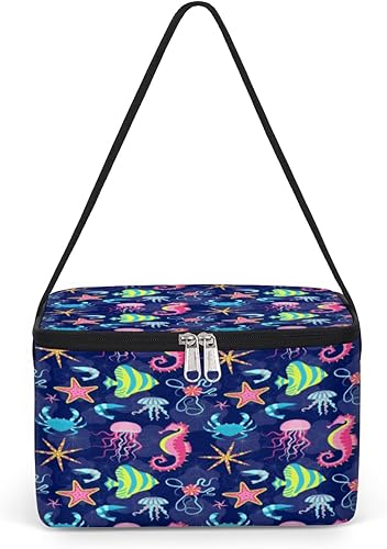 Miniatura 1 de Bolsa de almuerzo aislada con diseño de animales marinos y estrellas de mar, bolsa de almuerzo reutilizable para adultos y hombres, hielera para el