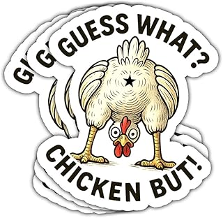 3Pcs Guess What Chicken Butt Sticker Funny Chickens Animal Butt Humor Gift for Adults Coworkers Guess What? Chicken Butt Stickers Animal Pun Joke Car Decal for Laptop Water Bottle Phone Case 3"