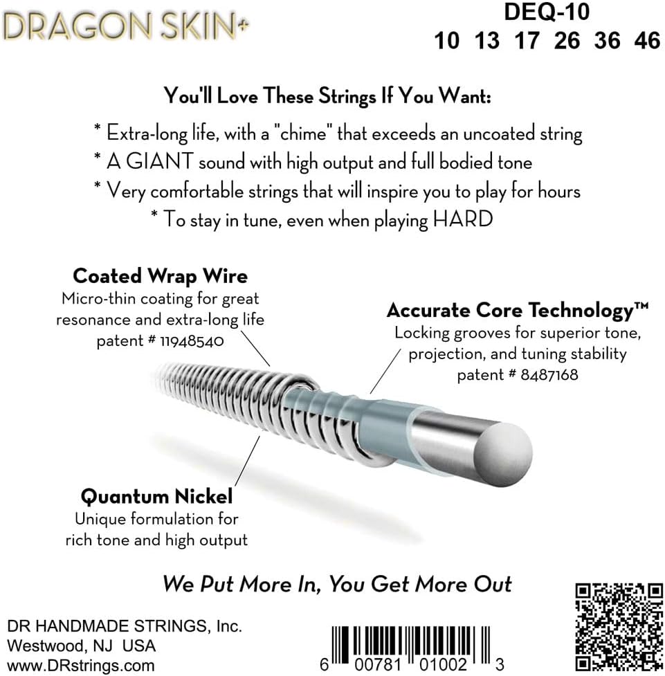 DR Strings Dragon Skin+ Electric Guitar Strings - .010-.046 Medium (3-pack)