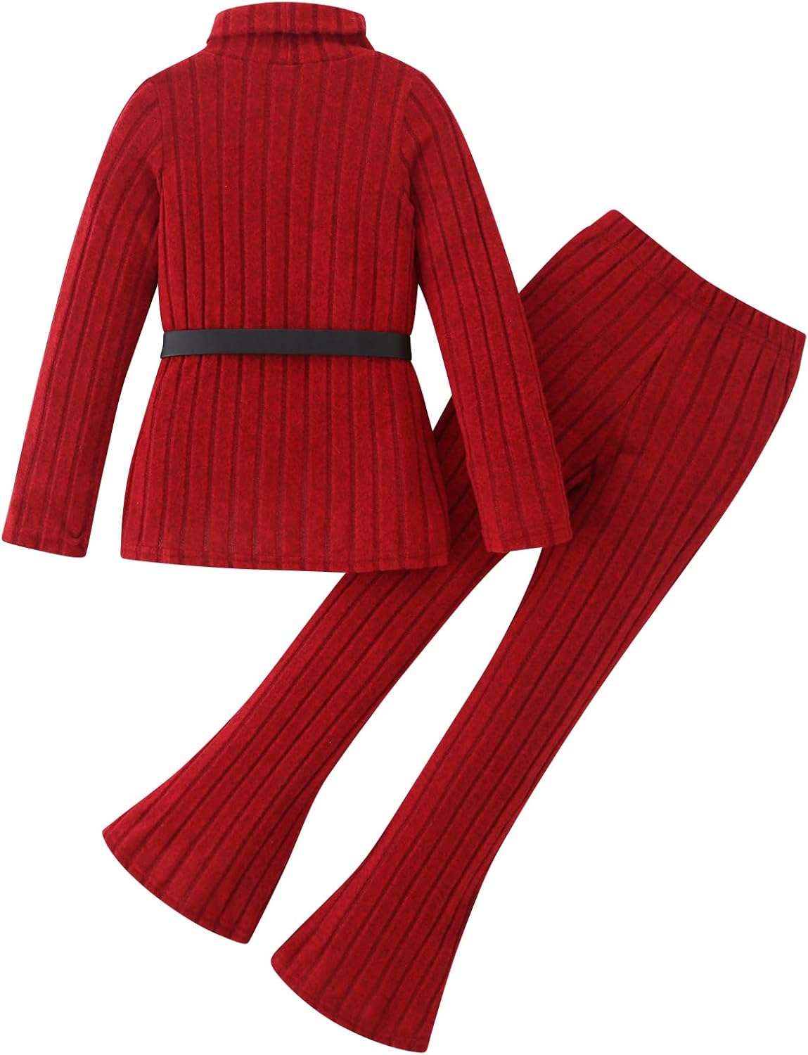 Toddler Girls Clothing Set 2 Pcs Ribbed Knit Sweatshirt and Flare Pants Kids Fall Winter Outfit Size 3-12Years - Image 2