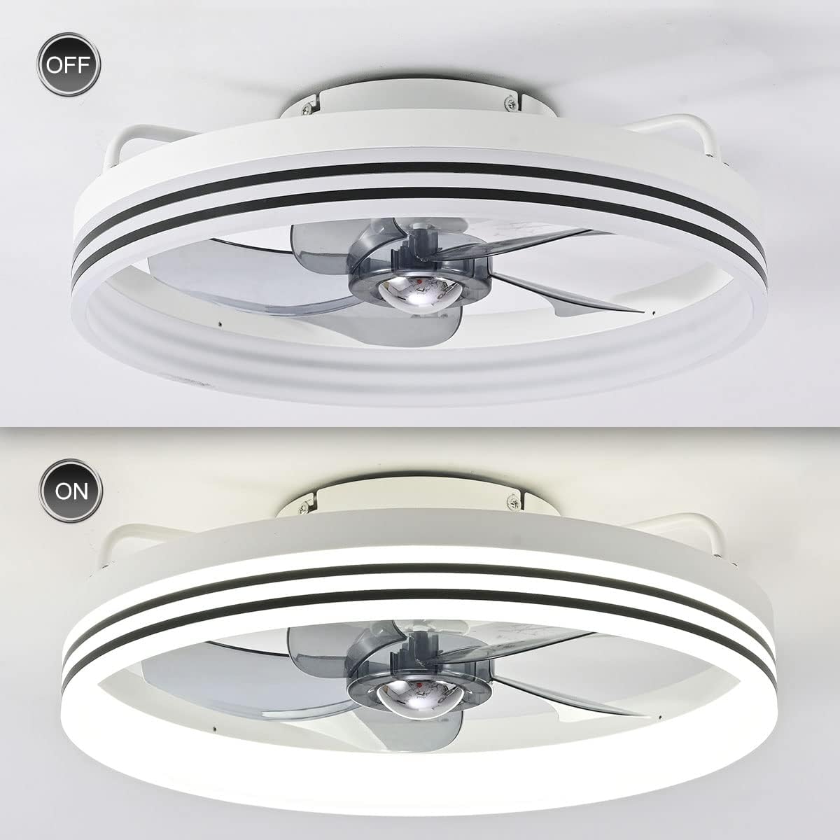 Letmarey Flush Mount Low Profile Ceiling Fans with Lights and Remote Control, 18" Modern Ceiling Fan Light 5 Blades 6 Speed Reversible LED Dimmable, for Indoor Installation. (Rice White) : Tools & Home Improvement