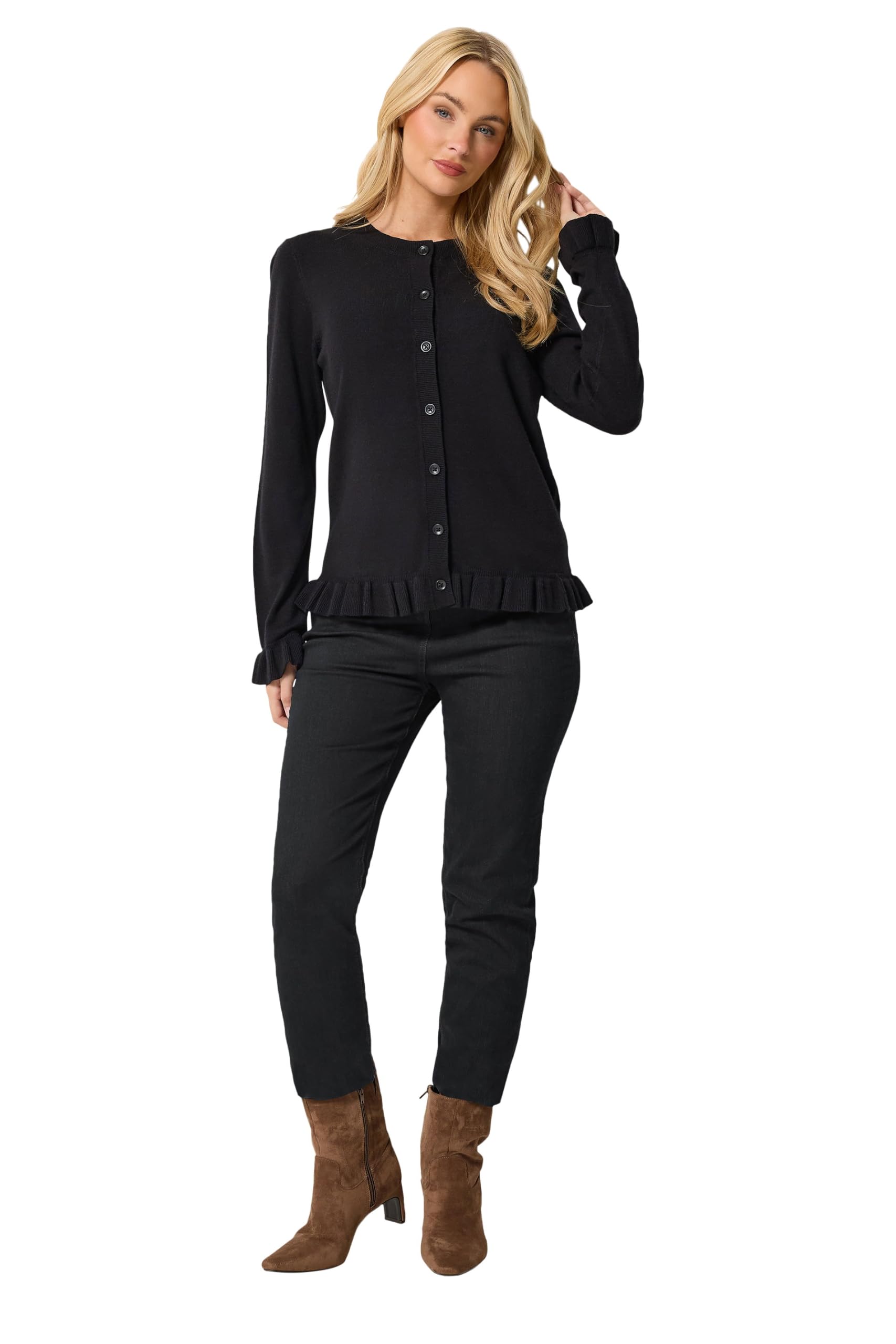 M&Co Women's Black Frill Hem Cardigan In Size 18-20