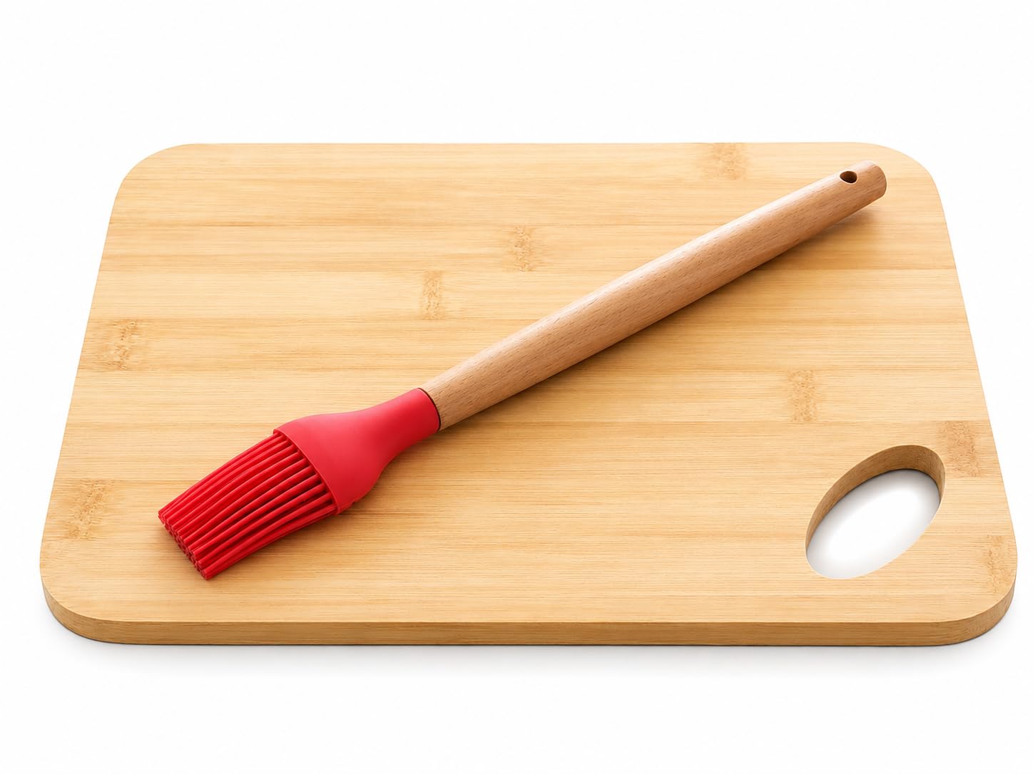 Kit Tábua de Corte em Bambu 28x21x1 cm + Pincel de Silicone com Cabo de Madeira