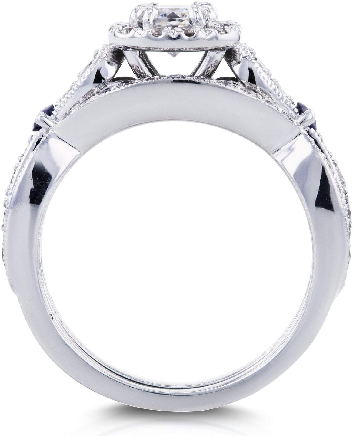 Kobelli Diamond and Sapphire Bridal Set 1 1/6 CTW in 14k White Gold