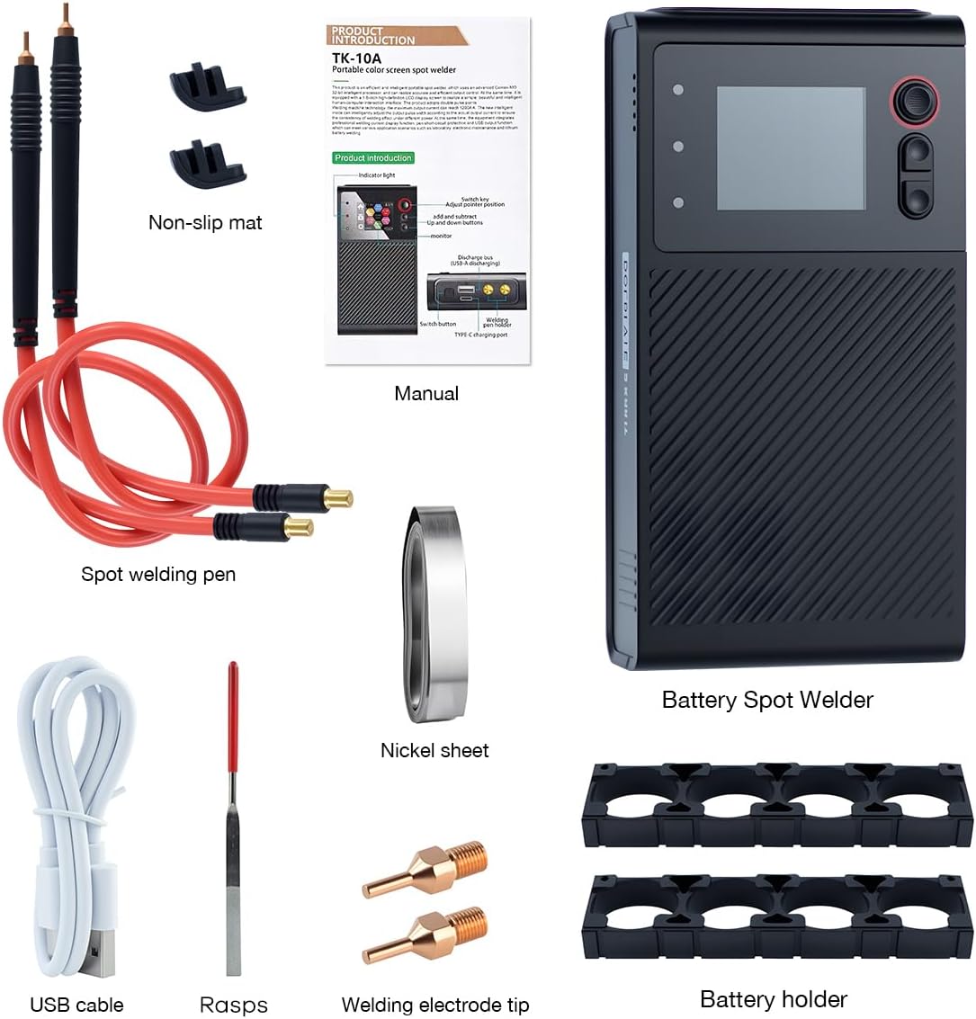 Portable Battery Spot Welder, 1.8" LCD Screen 1200A Dual Pulse Battery Welder with USB Output Rechargeable for 18650 Battery Packs
