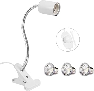 Dimmable 1-Pack White Adjustable Reptile Clamp Heat Lamp Fixture Holder with 3-Pack 30W Sun Basking Spot Lamp,Flexible Clamp Lamp Stand with Clip for Aquarium, Reptiles,Lizard, Turtle, Snake