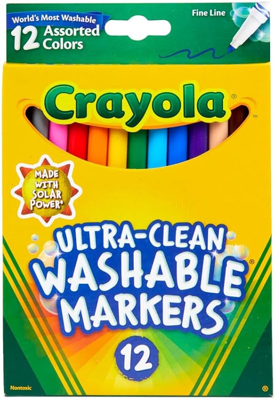 Marcadores de líneas finas Crayola Ultra Clean (12 ct), marcadores lavables para niños, artes y manualidades, marcadores de libros para colorear, regalos para niños pequeños | Artes y manualidades, marcadores para libros para colorear, regalos para niños pequeños