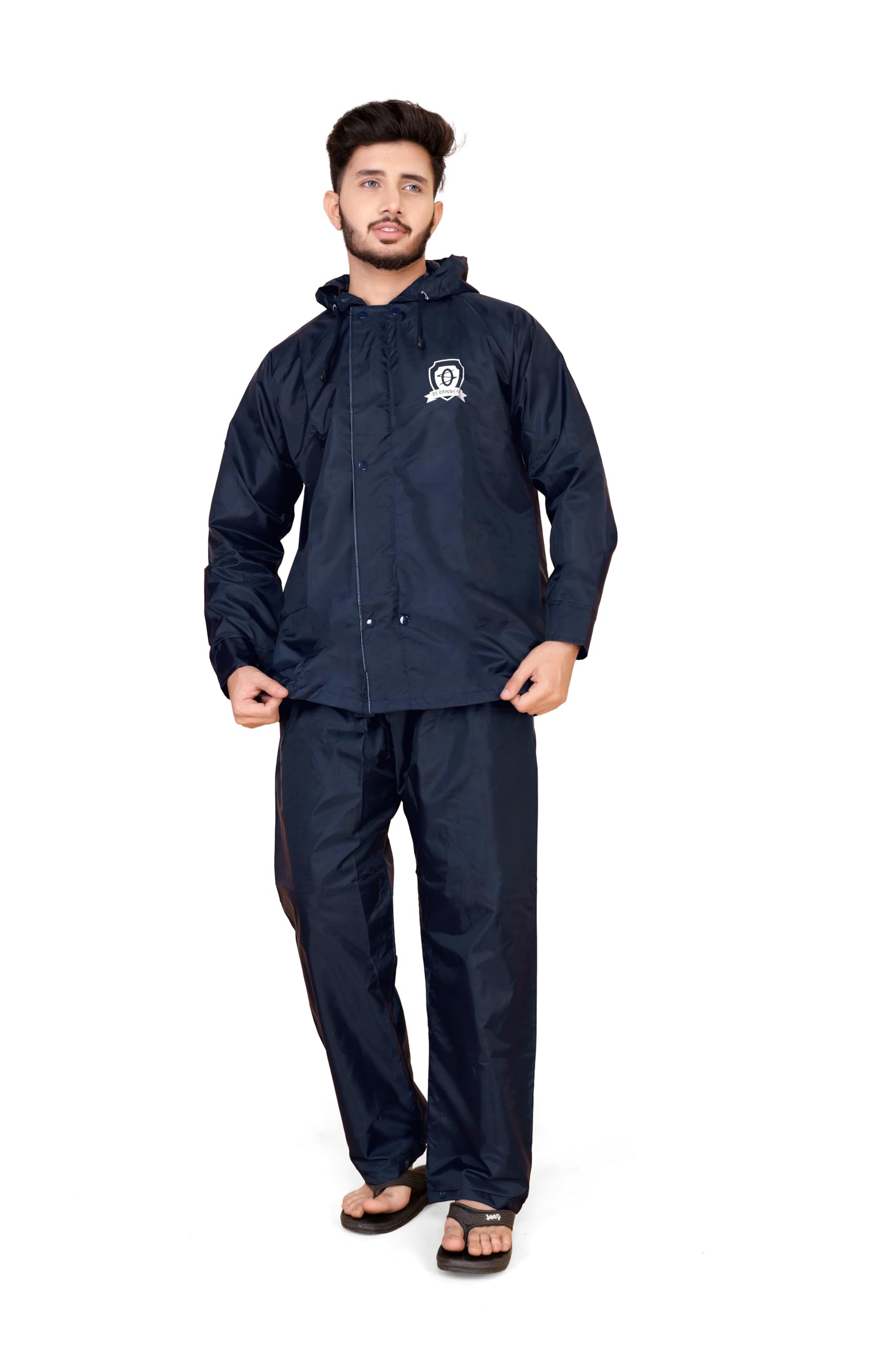 Os rainwear Rain Coat for MENS Waterproof Reversible Double Layer with Hood Set of Top and Bottom Packed