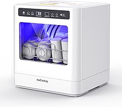 IsEasy Lavastoviglie da tavolo, mini lavastoviglie con 5 programmi, pulizia senza cuciture a 360°, asciugatura ad aria calda, asciugatura a 60 minuti, ventilazione 72 ore, adatto per cucina,