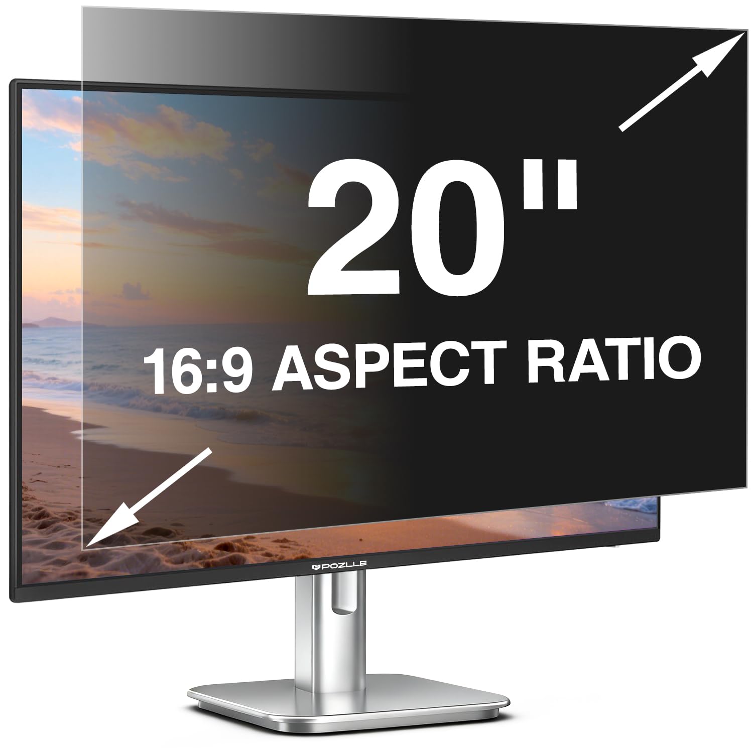 Pozlle Blickschutzfolie für 20 Zoll 16:9 (44.3 x 25 cm) Monitor, Blaulichtfilter, Blendschutz, Abnehmbar Sichtschutzfolie für Computermonitore, PC Blickschutzfilter für Büro