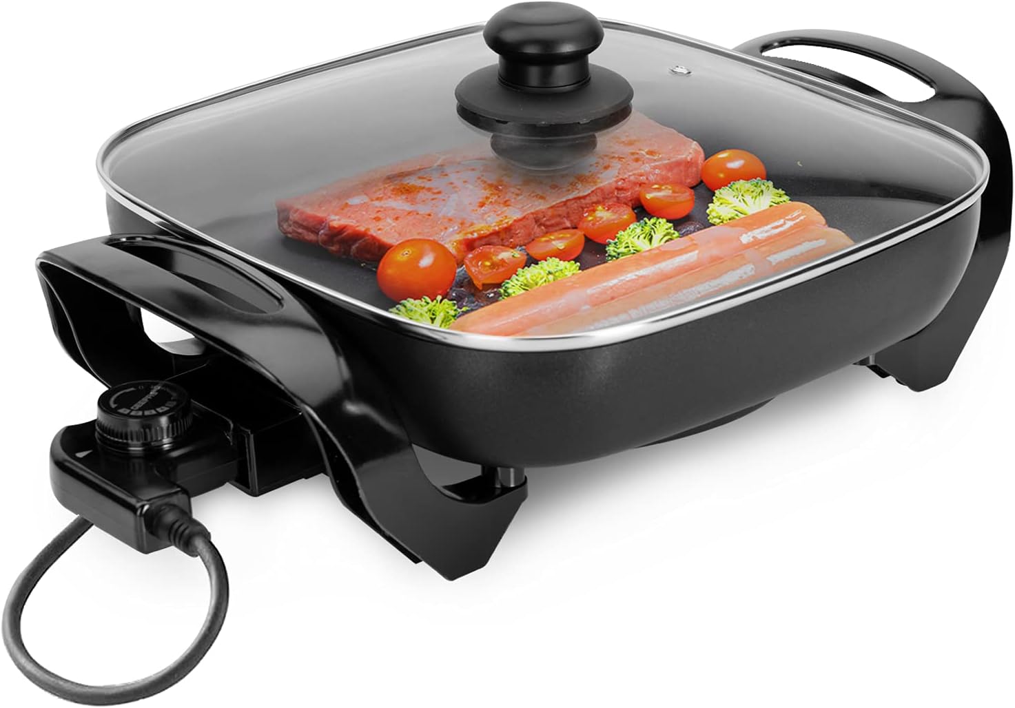 Geepas Large Multi Cooker | 1500W Aluminium Multifunctional Electric Skillet | Frying Pan with Glass Steam Vent Lid & Non-Stick Surface | Adjustable Heat Setting Sauté Braise Brown Simmer Stew