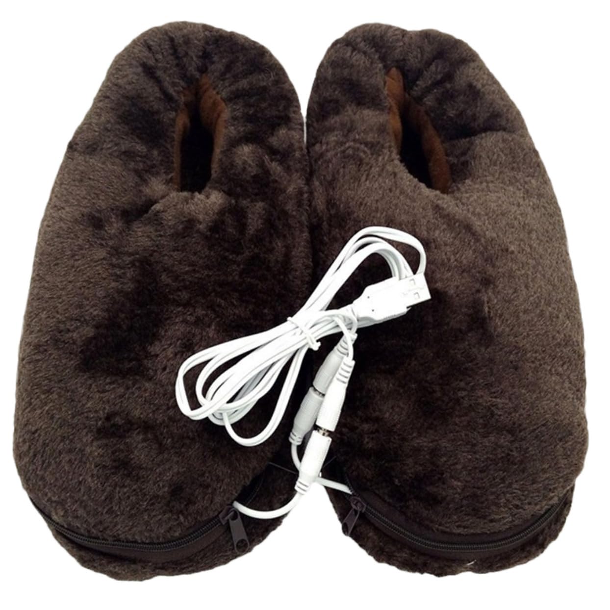 Scarpe Riscaldanti Elettriche 1 Paio Marrone USB in Peluche per Casa | Riscaldamento Rapido e Tenuta Termica, Forma Grande, Stile Adorabile, per Dormitorio e Casa