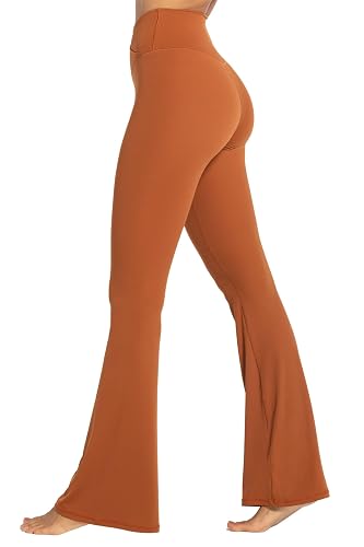 Sunzel Flare Leggings, Crossover Yoga Pants with Tummy Control, High Waisted and Wide Leg, No Front Seam - Small - 30" Caramel Cafe