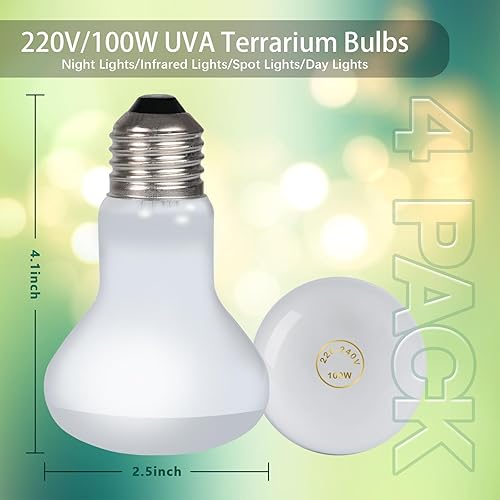 Miniatura 3 de Vyzema 4 bombillas de lámpara de calor de reptiles de 100 W, luz de día, luz nocturna, foco infrarrojo - Bombillas UVA UVB para reptiles - Bombillas