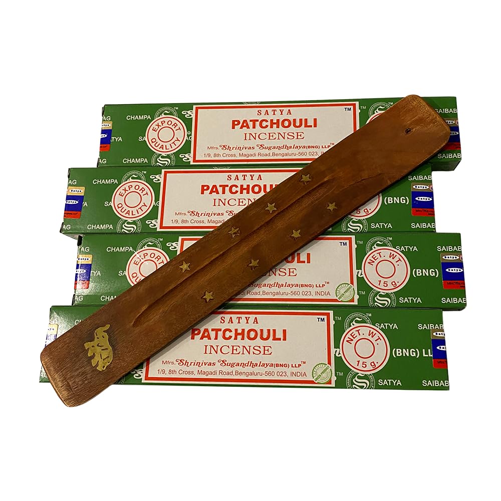 VIE Satya Incense Sticks, 4 Packs x 15g, with Incense Holder, Patchouli - Image 2