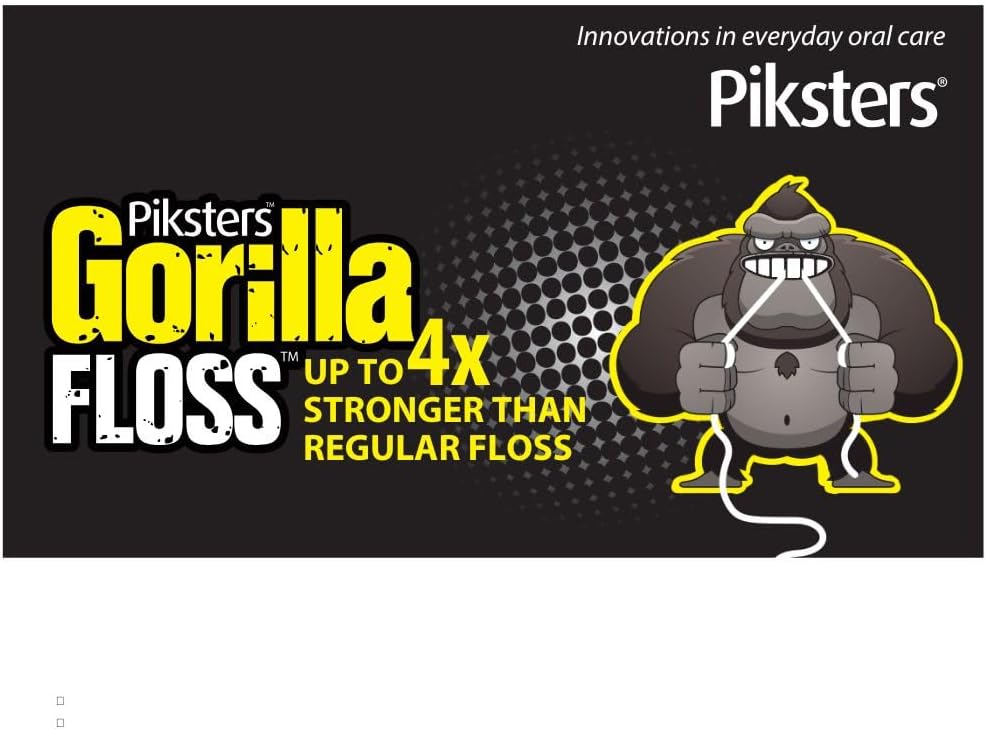 Piksters Gorilla Floss, 150 Meters (164 Yds), Extra Strong Dental Floss, Plaque Remover for Teeth, Shred Resistant, Smooth Gliding, Waxed, Deep Cleaning Teeth Flosser, Oral Care for Adults & Kids