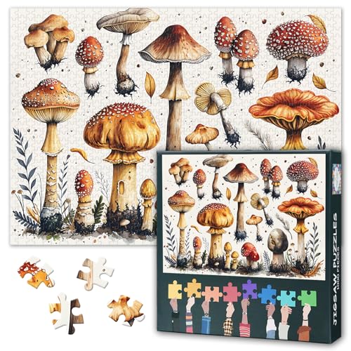 1000 Pieces Puzzle for Adults- Vibrant Assortment of Edible Mushrooms in Natural Forest Picture Jigsaw Puzzles Difficulty Puzzles Rompecabezas para 19.7" x 27.5"