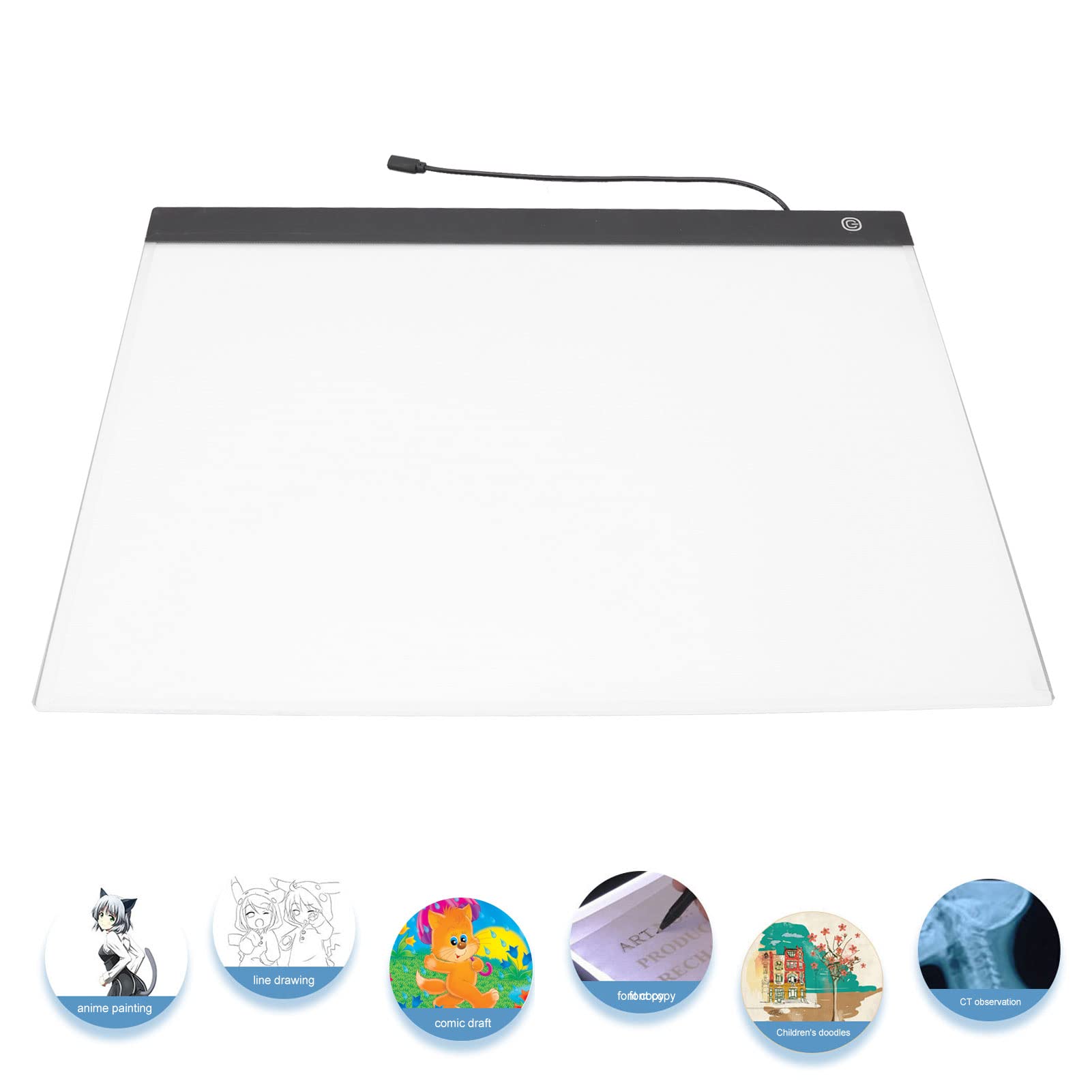 Tablero de Luz para Calco, Panel de Dibujo Tablero de Luz de Dibujo Acrílico LED Tablero de Luz de Pintura A3 Atenuación Continua Cable USB Protección para los Ojos Tablero de