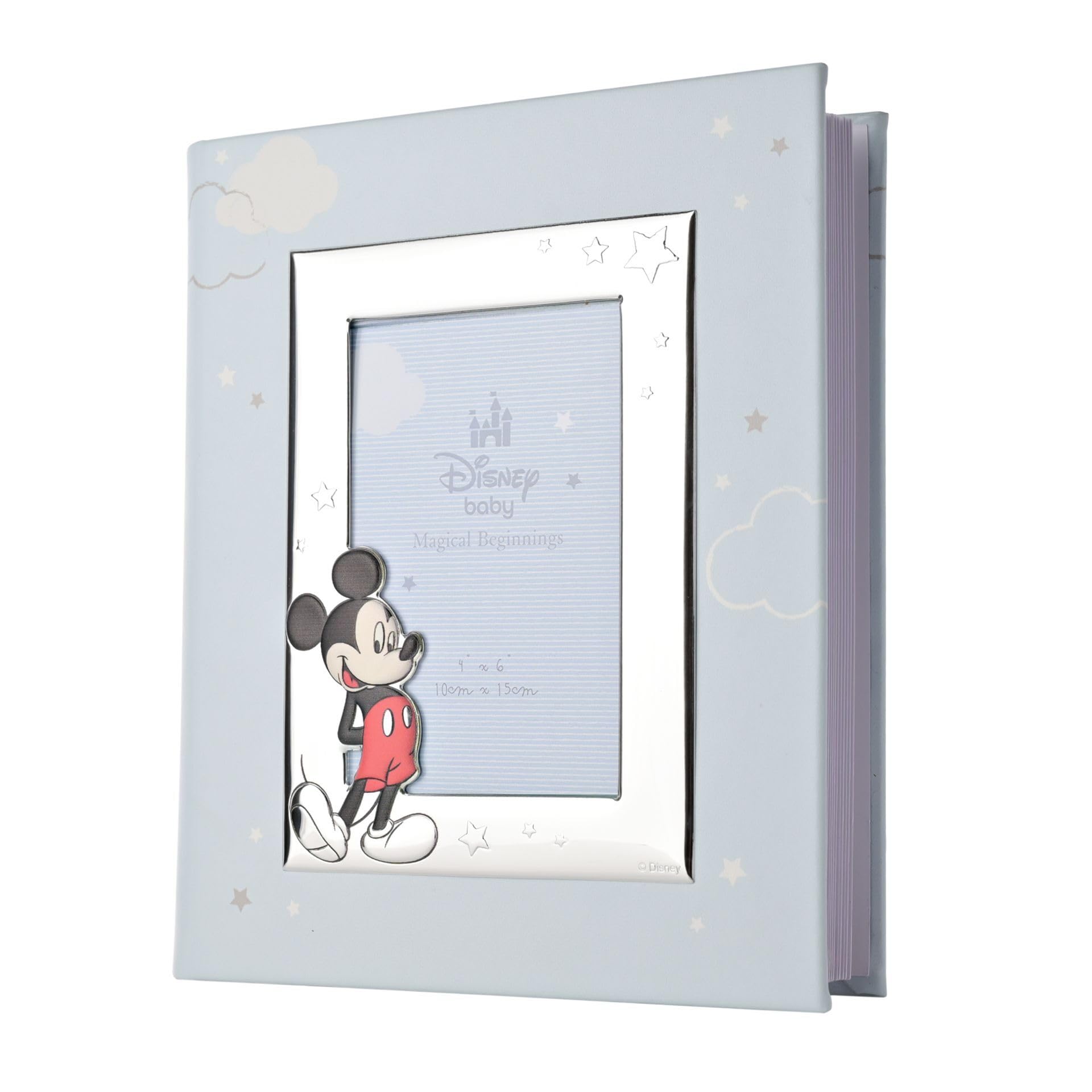 Disney – Mickey Mouse – Real Silver-Plated Early Years Photo Album With 4 x 6″ Front Aperture Frame - Made in Italy - Officially Licensed Disney Merchandise - 29 Pages - Early Years, Nursery, Kids