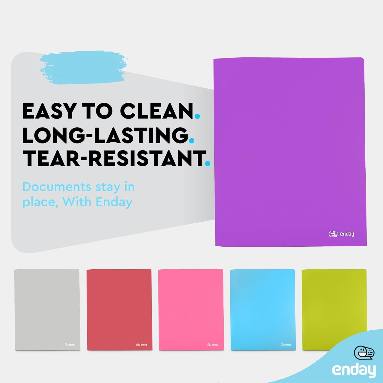 Enday Plastic File Folder with 2 Pockets, Purple, Letter Size, 8 Pcs