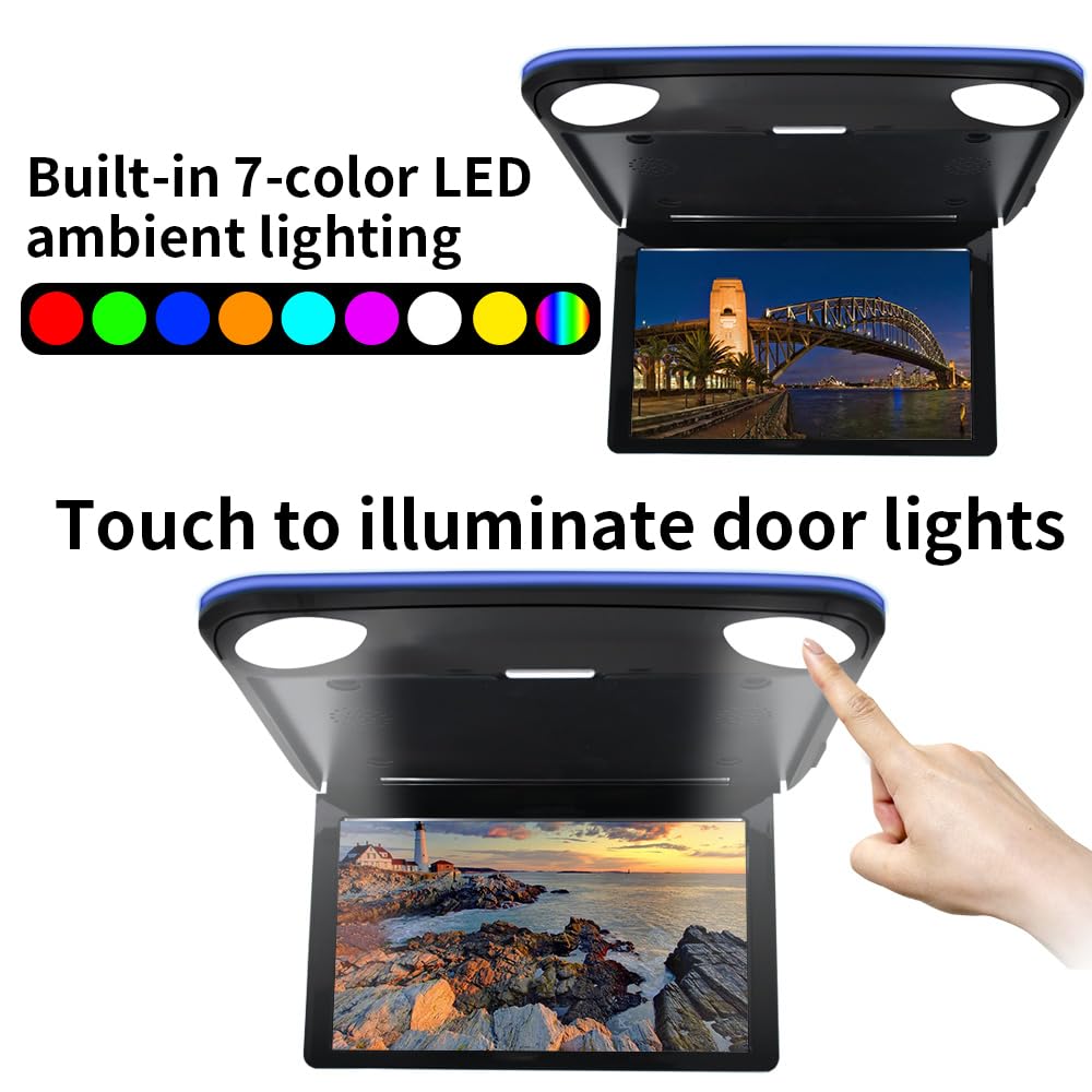 Monitor de Techo de Coche de 11.6 Pulgadas, 1080P HD Ultra Delgado IPS Pantalla Flip Down Multimedia Monitor, LED Auto Iris Light, Video Coche Superior Reproductor con USB TF HDMI FM