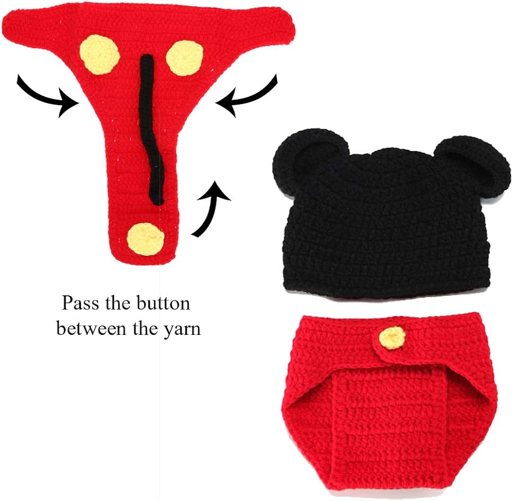 2 Sets Newborn Photography Costume for Infants, Baby Boys and Girls (0-3 Months), ZOCONE Crochet Knitted Dinosaur and Mouse Baby Photo Shoot Outfits (A) : Clothing, Shoes & Jewelry