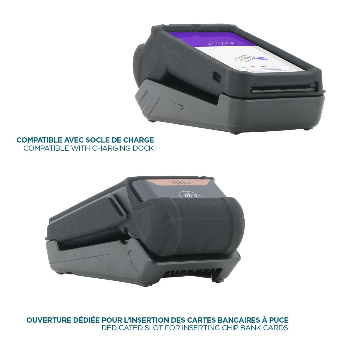 MOBILIS Custodia per Terminale di Pagamento Mobile POS Ingenico DX 8000 - Fondina Protettiva Rinforzata Compatibile con Base di Ricarica - Cover Su Misura Antiurto