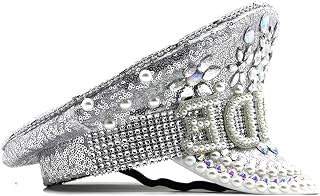 Sparkling Diamond Bride Hat Wedding Props White Sequins and Encrusted Pearls for Wedding Engagement Bachelorette Party