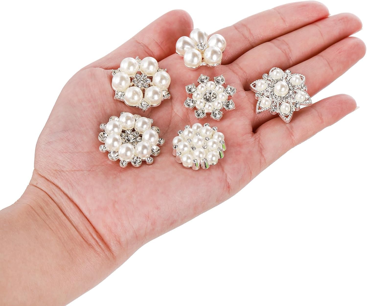  30 Pack Pearl Rhinestone Buttons, 6 Styles Embellishments Button Faux Pearl Button, Flat Back Flower Crystal Buttons for DIY Craft Jewelry Making Wedding Bridal Bouquet Party Home Decoration thumbnail