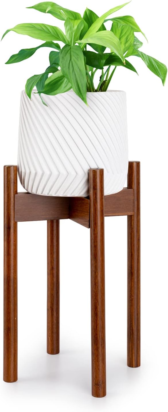 Fox & Fern Mid Century Modern Plant Stand, Indoor Plant Stand, Tall Plant Stand Indoor, Plant Stands, Plant Holder - EXCLUDING Plant Pot - Tall - Adjustable Width 8" to 12" - Strand Woven Bamboo