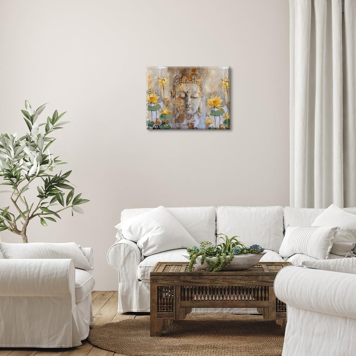 Piy Painting Gelbe Blume Leinwandbild, Buddha Leinwanddruck, Modern Leinwanddruck, Kunstdruck Leinwand für Wohnzimmer Schlafzimmer Korridor Galerie Yoga Raum, 30x40 cm, Eingebautem Holzrahmen