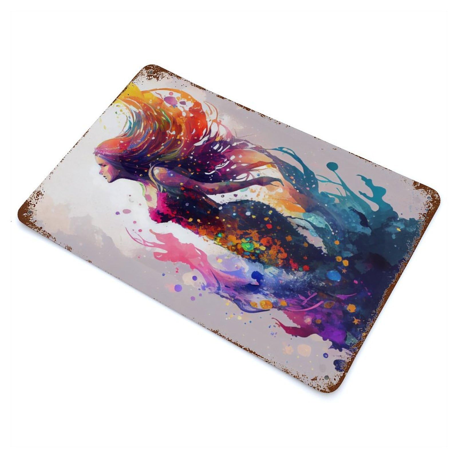 Mermaid Watercolors Retro Metal Sign 11.8"x7.9", Vintage Wall Decor for Garage, Pub Or Kitchen