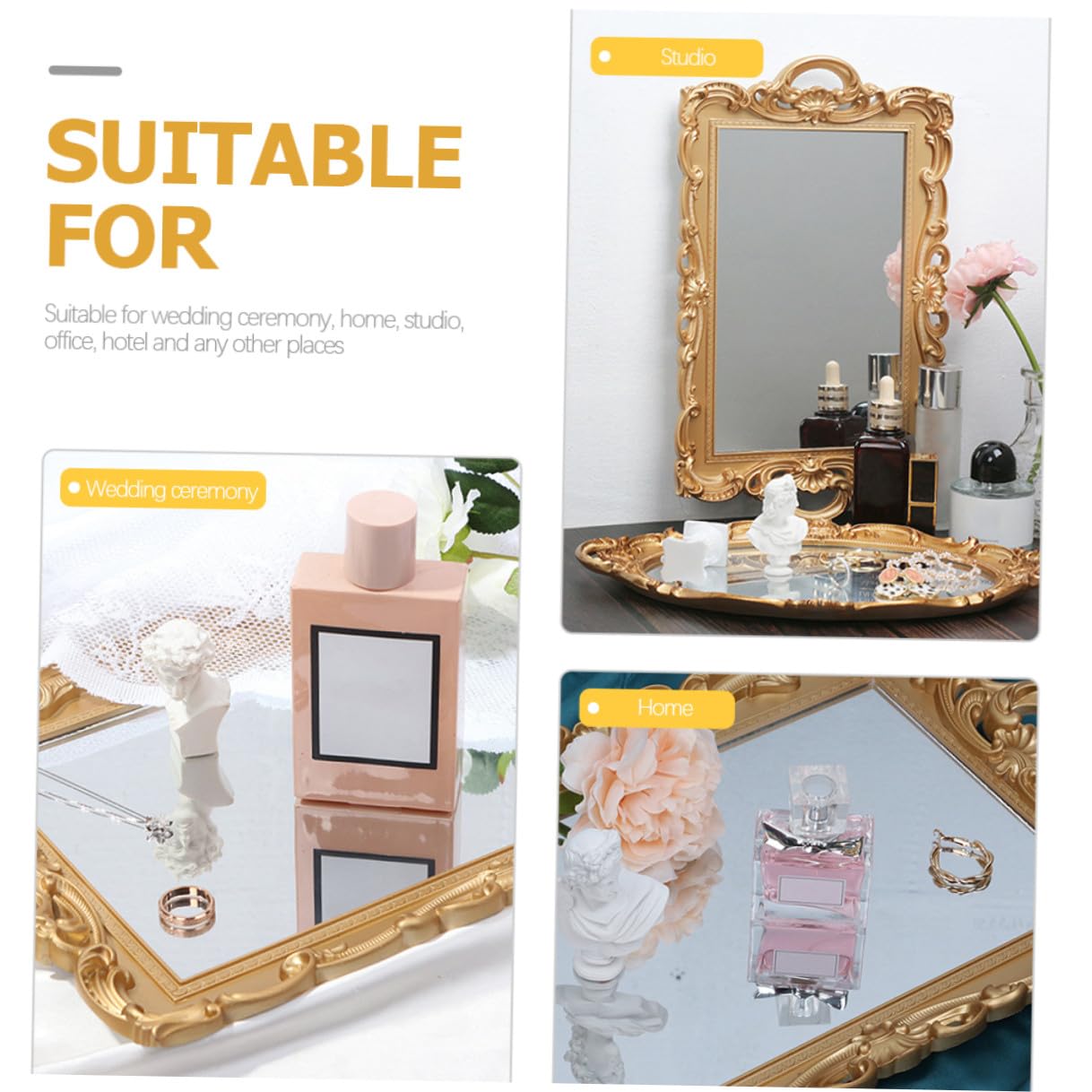 Vassoio Specchiato Decorativo Oro in Pp Leggero e Portatile | Hotel e Cerimonie Nuziali, per Cioccolato e Caramelle, Stile Raffinato