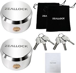 Premium Puck Lock with Hidden Shackle, Aluminum Alloy Padlock for Trailer, RV, Storage Unit, Truck, Van Security, Anti-Cut & Anti-Drill(Silver, 2 Pack)