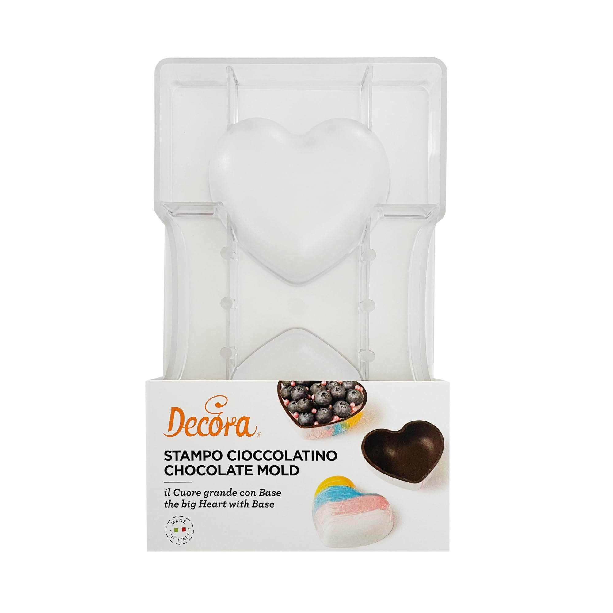 Decora 0050074 Stampo Professionale Cioccolatino a Forma di Cuore con Base Grande, Policarbonato, 2 Cavità, 75 X 25 mm, Ideale per Realizzare Cioccolatini Lucidi, Design Professionale, Made in Italy