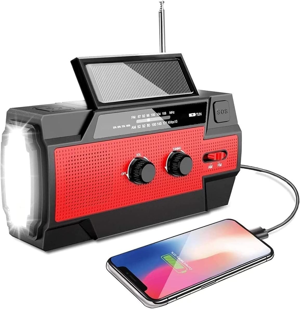 Radio pogodowe, radio awaryjne z korbką ręczną zasilane energią słoneczną o pojemności 4000 mAh, przenośne radio AM/FM z latarką, powerbank
