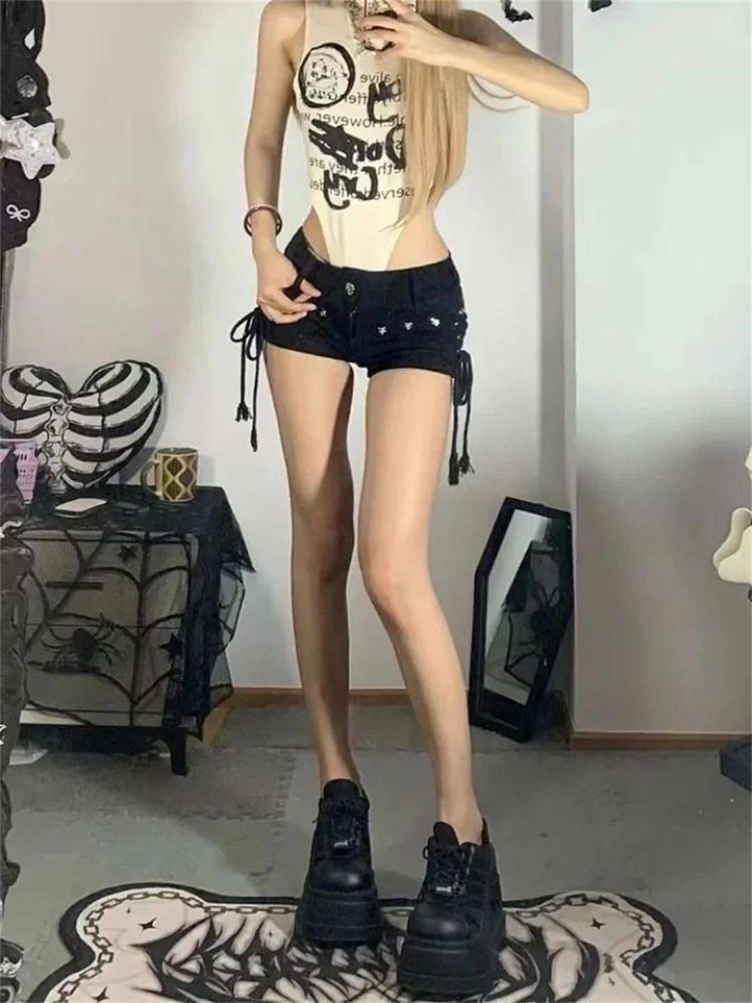 Women's Skinny Lace Up Retro Casual Denim Shorts
