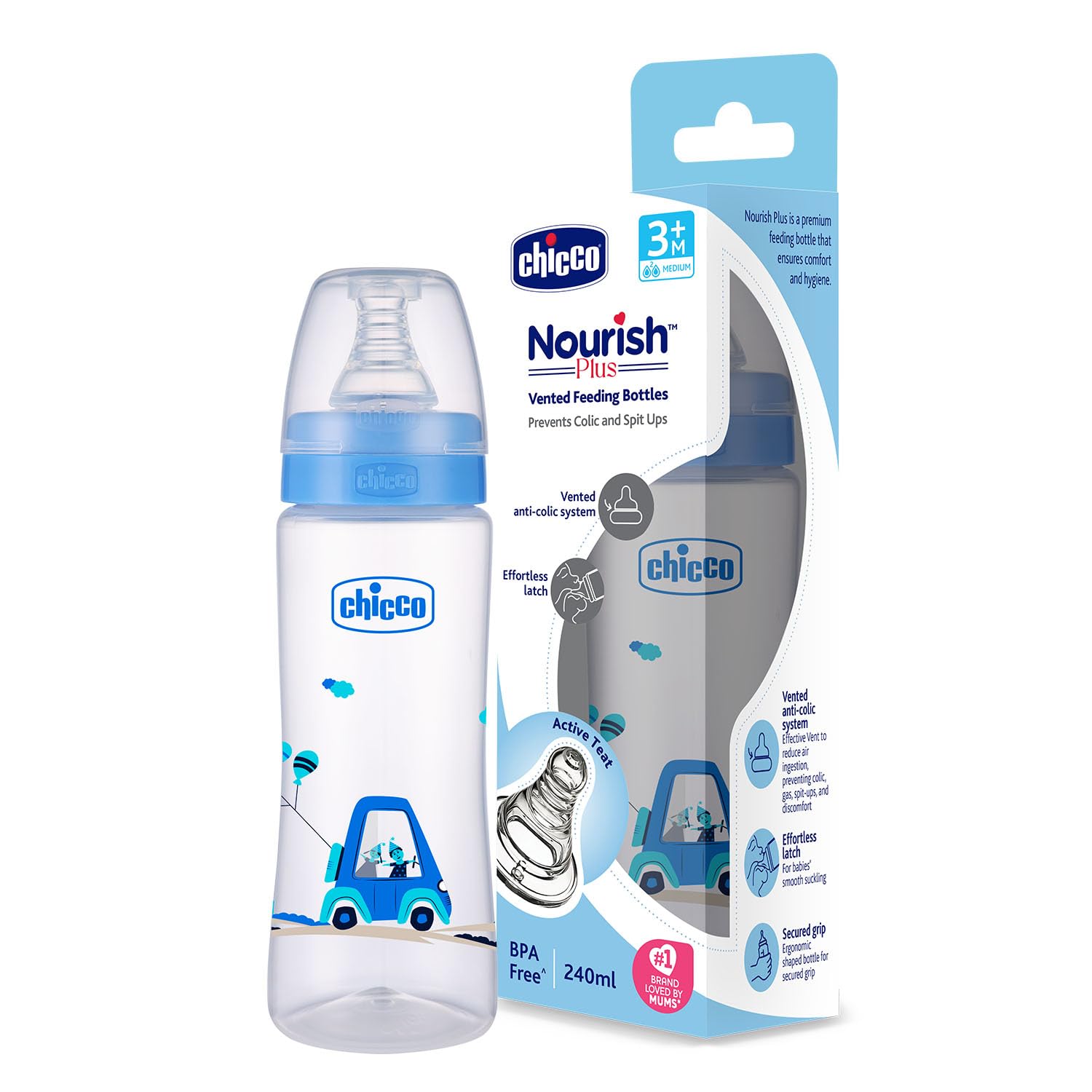 Chicco Nourish Plus Feeding Bottle Blue Medium 3M+ 240 ml-picture-26