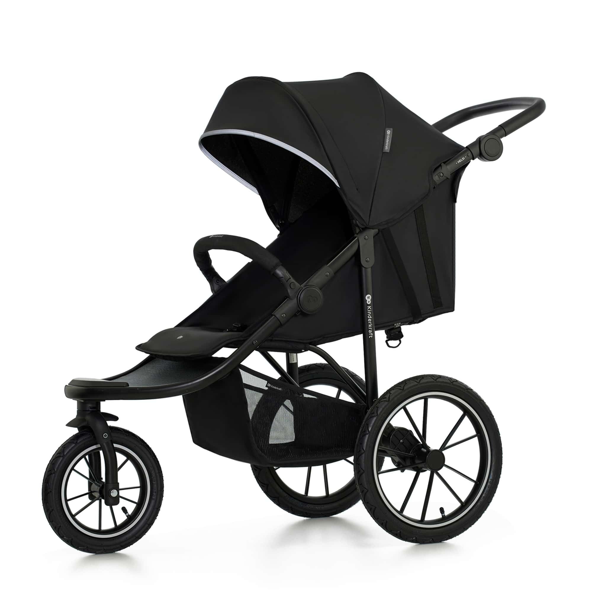 Kinderkraft HELSI 2 Buggy bis 27 kg, Buggy ab Geburt, Kinderwagen mit großen Luftreifen, Liegefunktion, verstellbarer Elterngriff, klappbar, Untersitzkorb, Schwarz