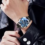 Olevs Watches for Men Analog Leather Band Mens Watches Business Watch for Men Large Face Dress Watch Men Easy Read Wrist Watches for Men with Day Date Luxury Two Tone Arabic Numerals Men Watches